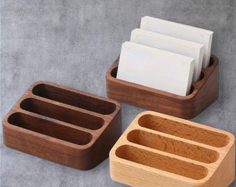 Wooden Desktop Business Card Holder - Note Organizer Storage Box Office Desk