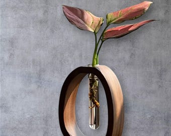 Mini Hydroponic Plant Vase | Walnut Material | Living Room Decor