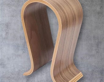Headphone Display Stand | Walnut Wood Headphone Holder | Universal Fit