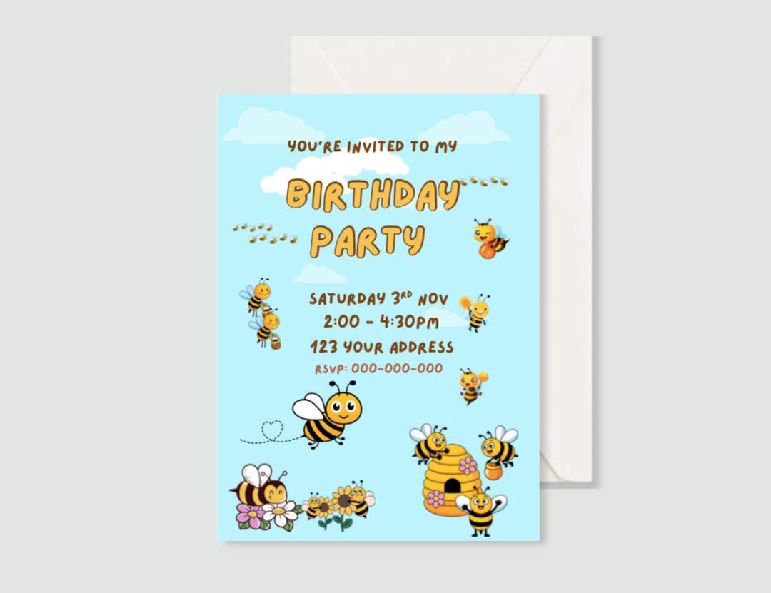 Editable Kids Bee Theme Party Invitation: Printable Canva Template (PDF ...