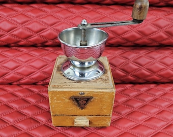 Vintage Coffee Grinder GARANTI — Wooden Manual Coffee Mill — French Antique Kitchen Decor