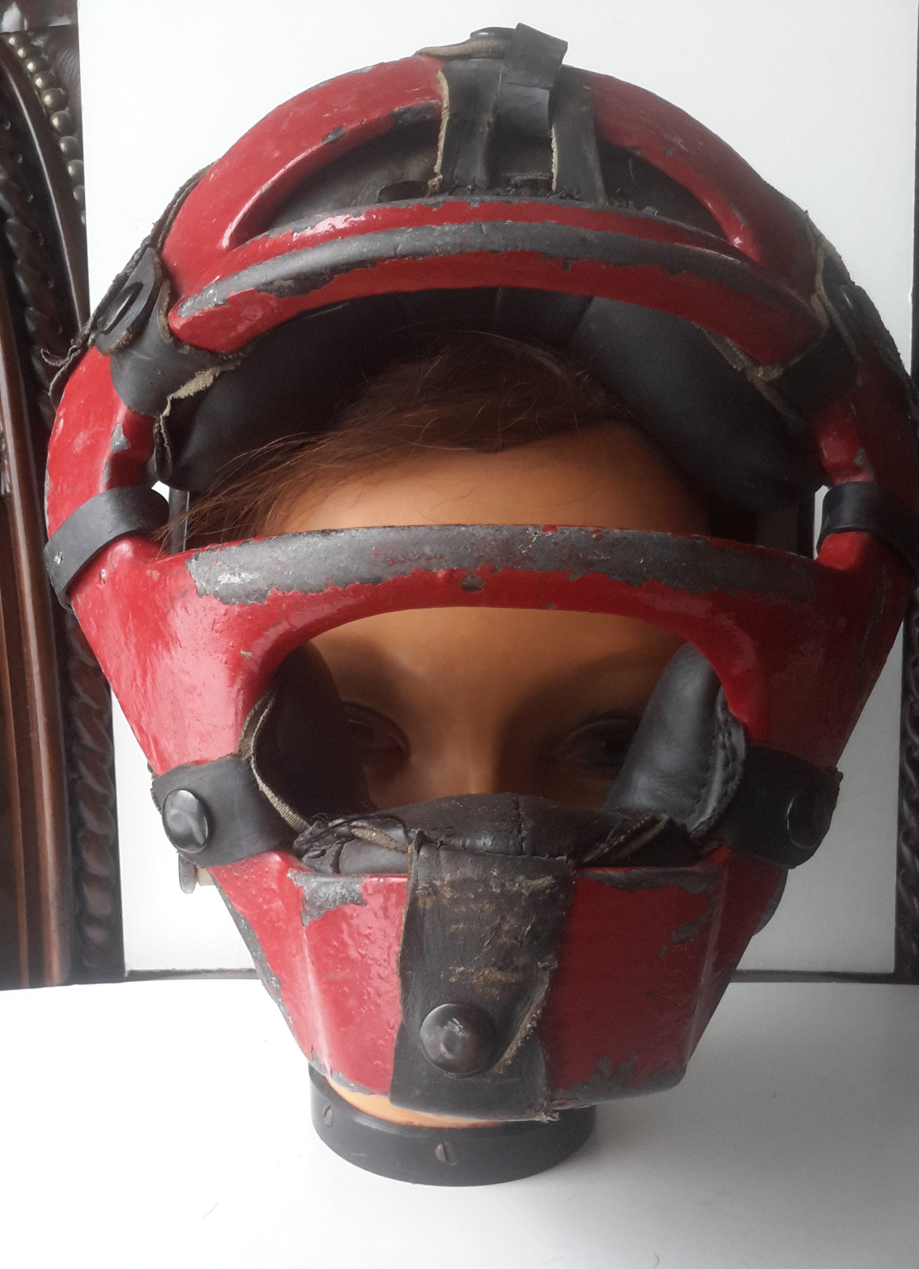 Vintage Baseball Catchers Helmet Metal Mask Two Part Leather -  Denmark
