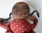 Vintage 9 quot Topsy Turvy cloth doll polka dot dress hand painted Black and white faces
