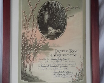 1942 Vintage Cradle Roll Certificate Methodist Sunday School in wood frame