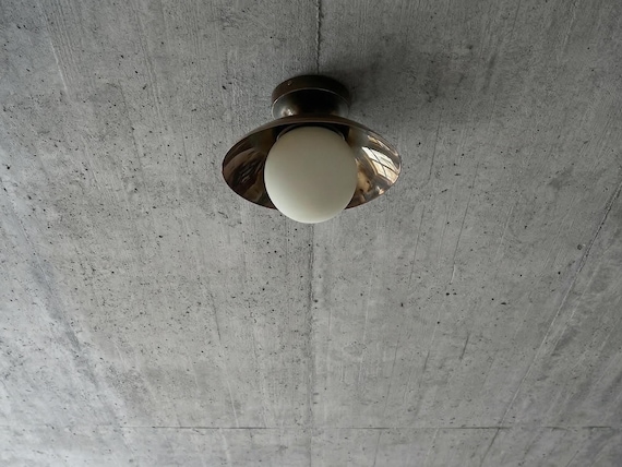 Glass Globe Brass Ceiling Light: Mid-Century Modern brass pendant lamp | vintage ceiling light