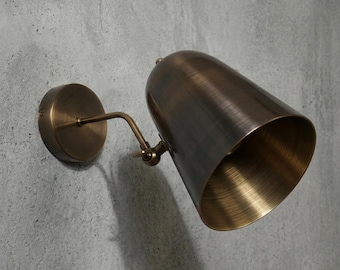 Handmade Brass Dome Wall Sconce, Mid-Century Modern Bedside Lamp, Articulating Cone Shade