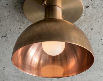Brass Semi-Flush Mount Light: Mid-Century Ceiling Fixture | pendant lamp