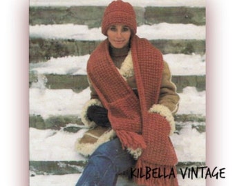 Hat Knitting Pattern Women's Winter Hat Toque and Pocket Scarf PDF Knitting Pattern Instant Download