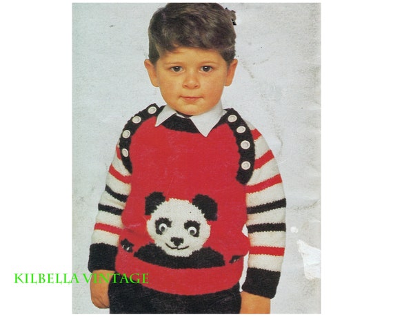 Vintage Knit Kids Panda Bear Sweater 