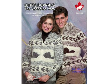 Cowichan Knitting Pattern White Buffalo - Sweater Cardigan Knitting Pattern -  Beaver Design - PDF Knitting Pattern