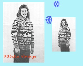 Sweater Knitting Pattern - Cowichan White Buffalo - Men - Women - Cardigan Knitting Pattern - Eagle Design - Jumper - PDF Knitting Pattern