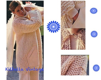 PDF Knitting Pattern - Women's - Ladies - Sweater Coat Pattern - Chunky Knitting - Vintage 70's Knitting Pattern - Jumper Knitting