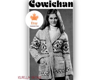 Cowichan Sweater Knitting Pattern - Women's Wrap Sweater - White Buffalo Belted Cardigan - PDF Knitting Pattern Instant Download