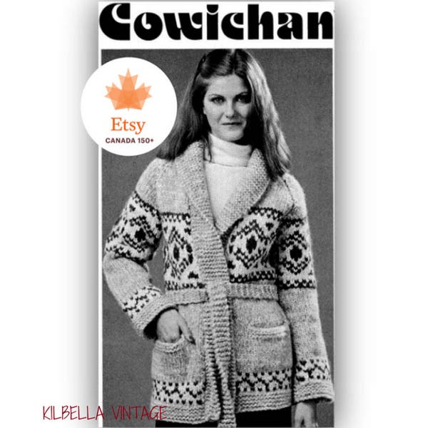 Cowichan Sweater Knitting Pattern - Women's Wrap Sweater - White Buffalo Belted Cardigan - PDF Knitting Pattern Instant Download