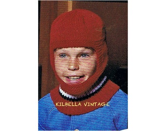 Childs Balaclava Knitting Pattern - Vintage Ski Mask - Face Protection Boys - Girls - PDF Knitting Pattern