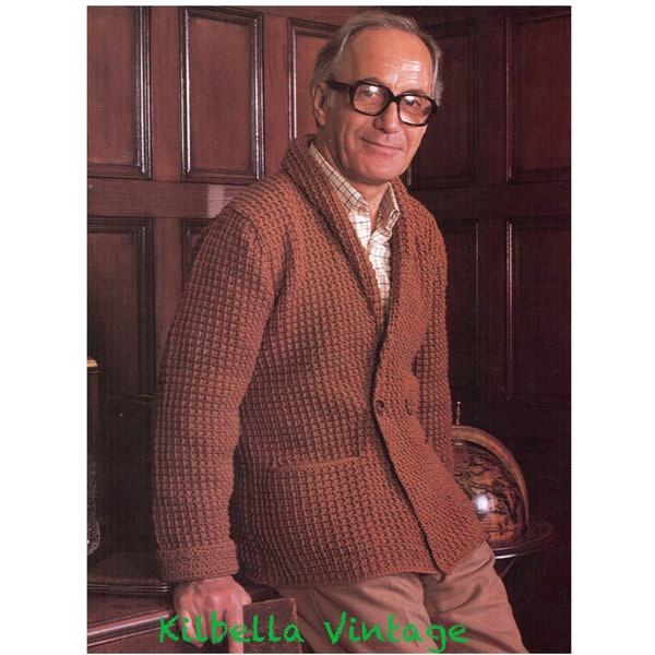 Crochet Pattern Mens's Crochet Cardigan, Smoking Jacket, Jumper, Vintage 1980's  PDF Crochet Pattern