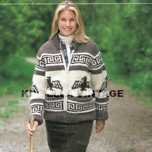 Cowichan Sweater Knitting Pattern - Women  - Men  - Standing Eagle Cardigan Zip Sweater -  PDF Knitting Pattern