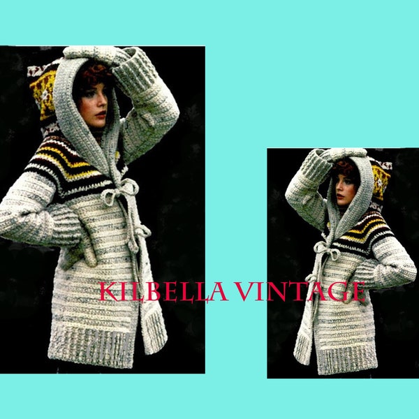 Crochet Pattern - Women's Vintage Hooded Sweater Coat Cardigan Vintage PDF Crochet Pattern