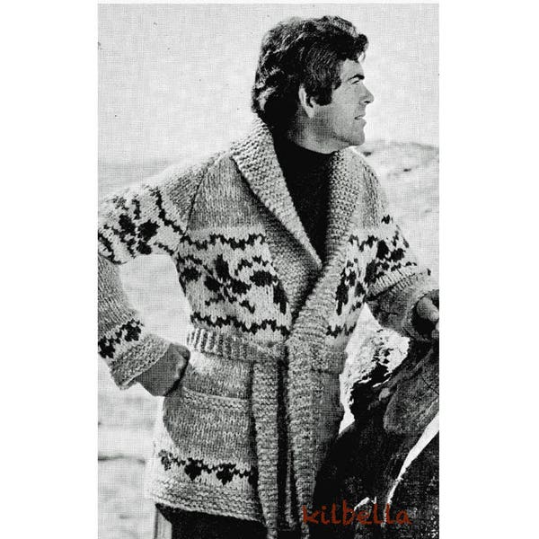 Cowichan Sweater Knitting Pattern White Buffalo Knit Womens, Mens Wrap Sweater - Sweater Coat - Unisex  PDF Knitting Pattern