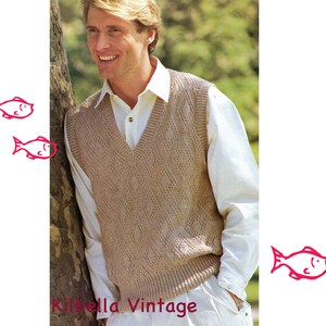 Mens Knitting Pattern - Vintage 1980's - Mens Vest - Sweater - Waistcoat Knitting - PDF Knitting Pattern - DK Knitting