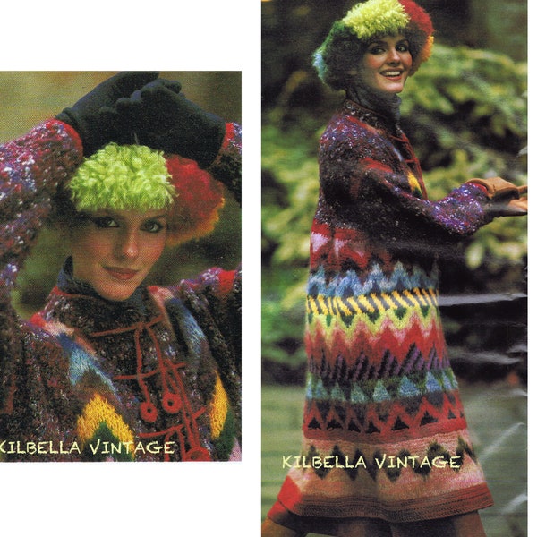 Vintage Knitting Pattern Women's Primitive Pattern Knit Coat 1970s Boho Sweater Coat PDF Knitting Pattern Digital knit Pattern Download