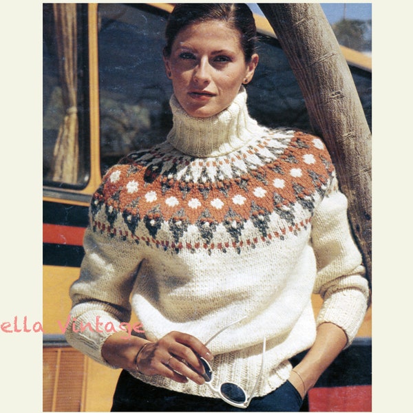 Ladies Norwegian Sweater, Fair Isle, Womens Nordic Knitting Pattern. PDF Knitting Pattern Instant Download.