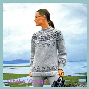 Vintage Sweater Knitting Pattern  - Women Mens Sweater Pattern - Fair Isle Yoke Sweater Knitting PDF Knitting Pattern Scandinavian Knitting
