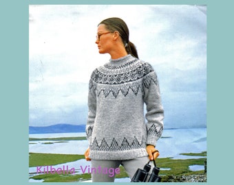 Vintage Sweater Knitting Pattern  - Women Mens Sweater Pattern - Fair Isle Yoke Sweater Knitting PDF Knitting Pattern Scandinavian Knitting