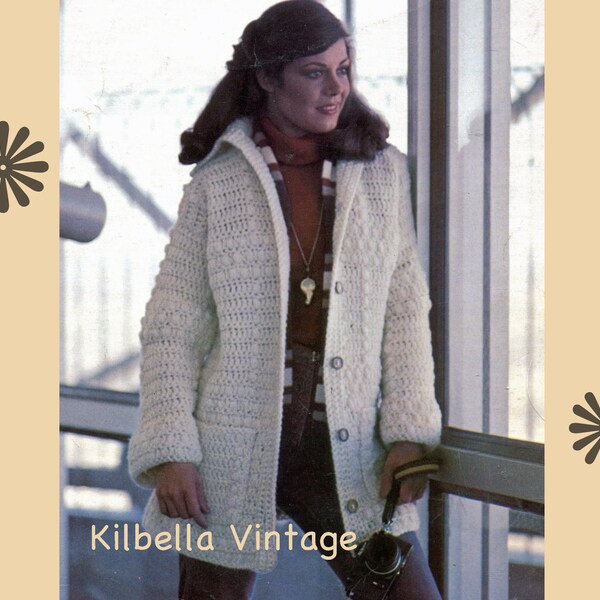 Crochet Pattern Vintage 1970's Womens Jacket Sweater Coat Crochet Pattern - Retro Ladies Jumper Coat Crochet Pattern PDF