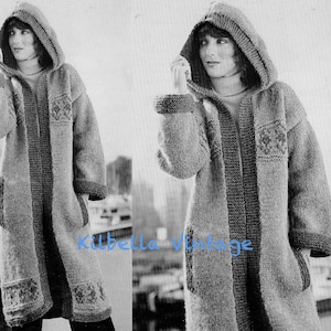 Cowichan Digital Knitting Pattern - Womens Hooded Sweater Coat - 1970's Sweater Knitting- PDF Knitting Pattern Instant Download