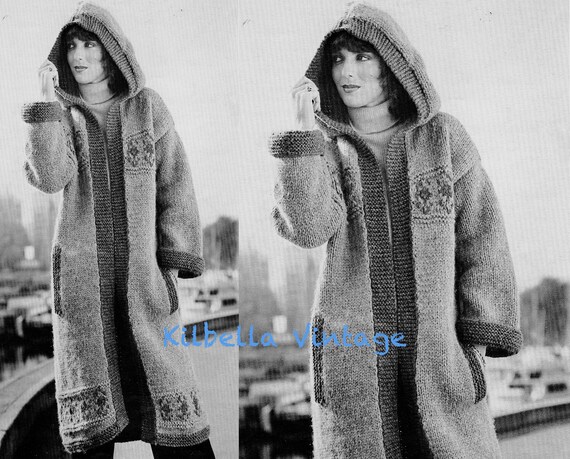 Cowichan Digital Knitting Pattern Womens Hooded Sweater Coat