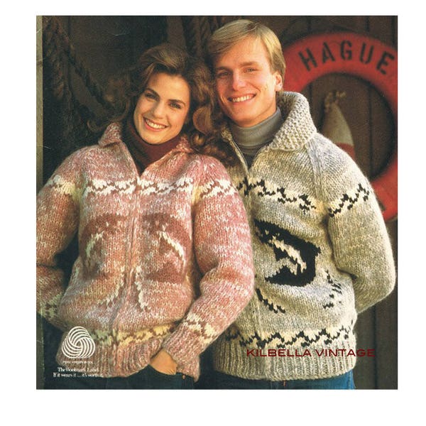Cowichan Sweater Knitting PATTERN White Buffalo Knit Salmon Design Men's & Women's Outdoor Wear Cardigan PDF Knitting Pattern