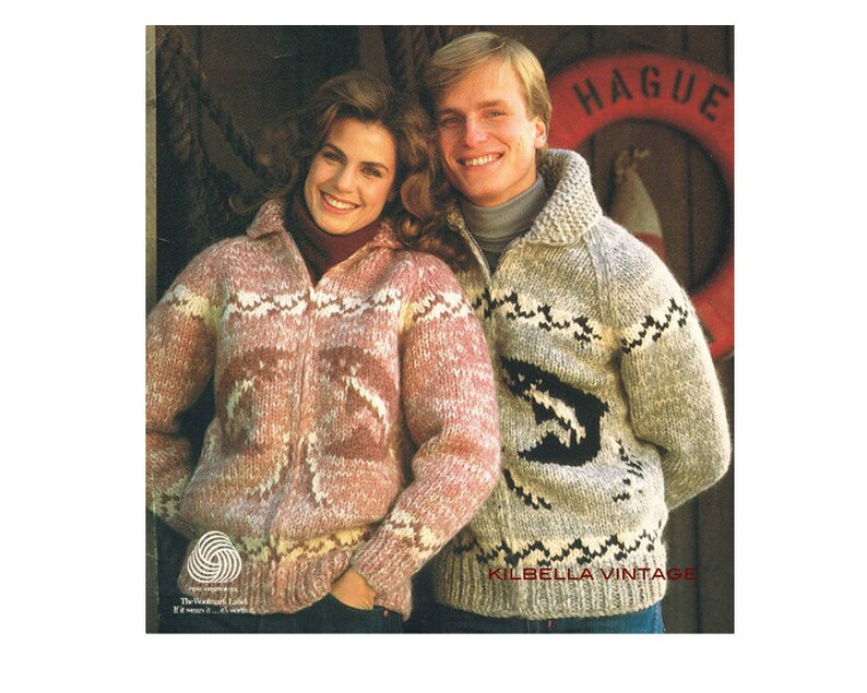 Cowichan Sweater Knitting PATTERN White Buffalo Knit Salmon Design Men's & Women's Outdoor Wear Cardigan PDF Knitting Pattern image 1