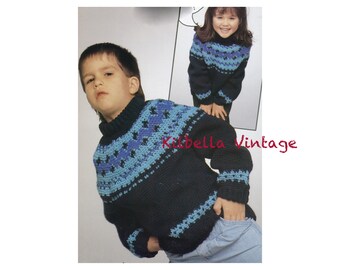 Children Crochet Sweater Patterns - Crochet Pullover Pattern - Kids Fairisle Yoke Sweater PDF Crochet Pattern