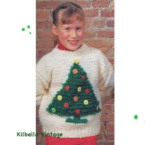 Children Crochet Sweater Pattern - Christmas Tree Sweater - Vintage Pullover Jumper PDF Crochet Pattern