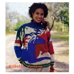 Pullover Knitting Pattern - Vintage Women Sweater Knitting Horses Design Sweater PDF Knitting Pattern