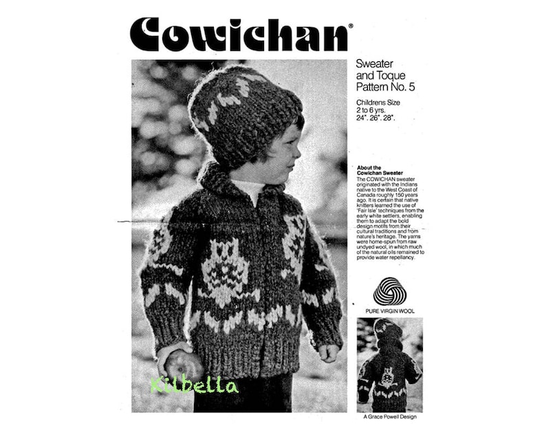 Cowichan Sweater Knitting Pattern Childs Owl Sweater Sizes 2 6 Includes Toque Pdf Knitting Pattern Instant Download