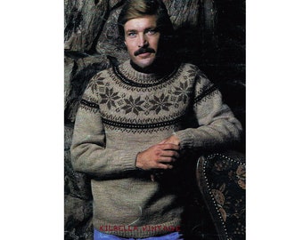 Vintage Sweater Knitting Pattern  - Mens Sweater Pattern - Fair Isle Yoke Sweater Knitting - PDF Knitting Pattern Instant Download