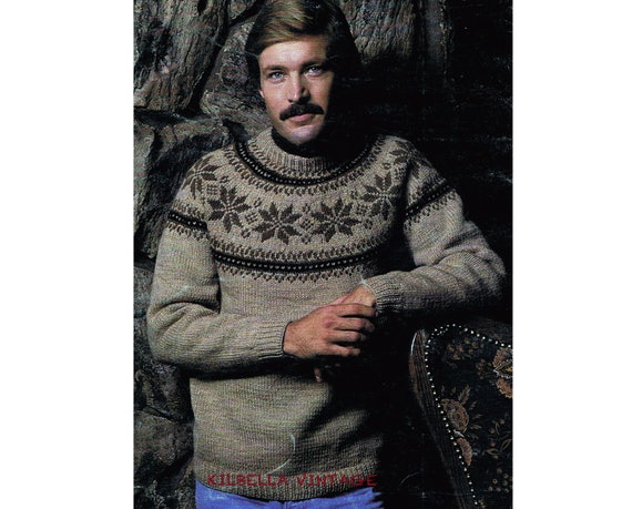 Vintage Sweater Knitting Pattern Mens Sweater Pattern Fair Isle Yoke Sweater Knitting Pdf Knitting Pattern Instant Download