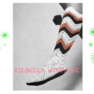 Crochet Slipper Boot Pattern - Womens Vintage Chevron Slipper Boot House Shoe - PDF Crochet Pattern