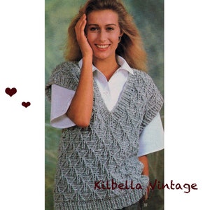 Women's Sweater Vest Crochet Pattern - Drop Sleeve Vest Vintage 80's PDF Crochet Pattern