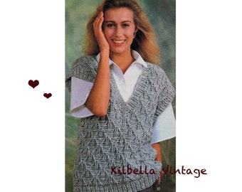 Women's Sweater Vest Crochet Pattern - Drop Sleeve Vest Vintage 80's PDF Crochet Pattern