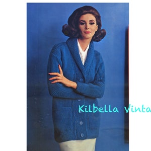 Cardigan Knitting Pattern - Vintage 1960's Women Sweater Knitting PDF Knitting Pattern  Shawl Collar Cardigan Pattern