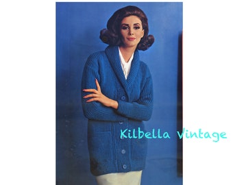 Cardigan Knitting Pattern - Vintage 1960's Women Sweater Knitting PDF Knitting Pattern  Shawl Collar Cardigan Pattern
