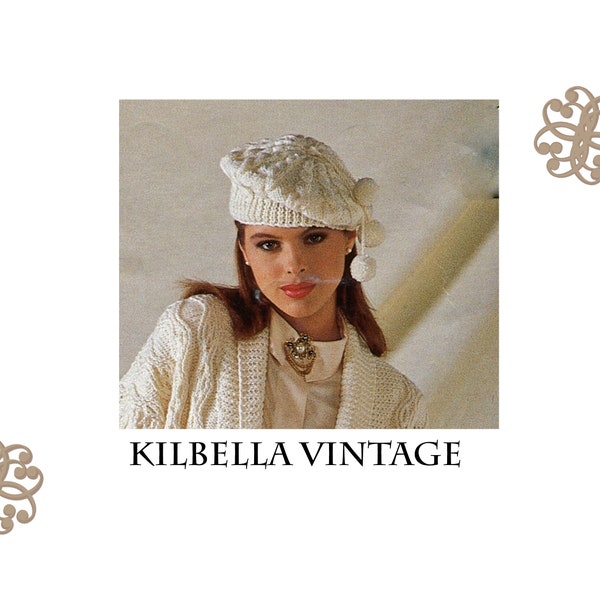 Knitting Pattern Womens Hat Vintage 80's Ladies Tam Winter Hat PDF Knitting Pattern