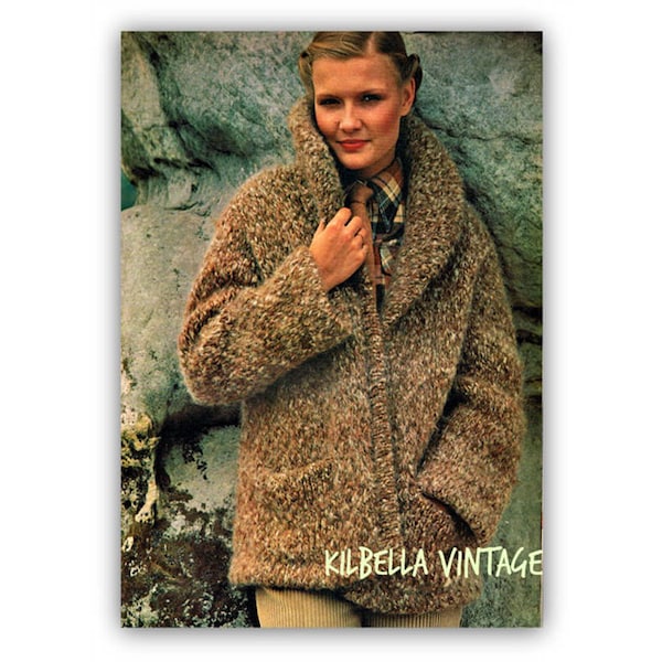 Sweater Knitting Pattern Women's Vintage Furry Jacket - Coat 1970's - PDF Knitting Pattern Instant Download