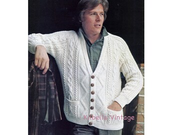 Aran Knitting Pattern - Men's Cardigan Sweater Pattern - Sizes 38 - 40 - 42 - 44 - PDF Knitting Pattern Printable Download