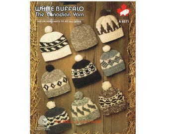 Hat Knitting Pattern - Men Women Children Wool Hat  - Toque, Beanie, Digital Knitting Pattern 8 Designs PDF Knitting Pattern