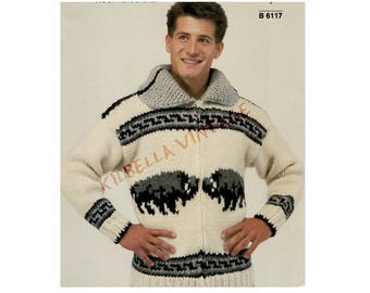 PDF Knitting Pattern Cowichan Sweater White Buffalo Wool Women Men  Buffalo Design Cardigan Sweater Knitting