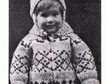 Knitting Pattern Children's Zip Cardigan Jumper Boys & Girls Cowichan Sweater PDF Knitting Pattern Hat Included in pattern